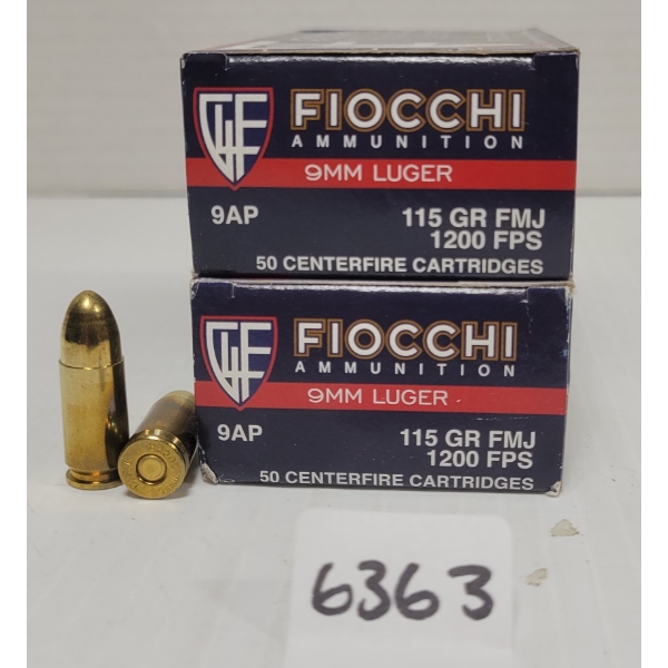 AMMO: 100X FIOCCHI 9 MM LUGER 115 GR. 