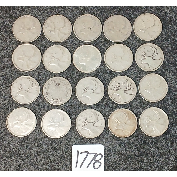 LOT OF 20 - 1931-1966 CDN 25 CENT COINS
