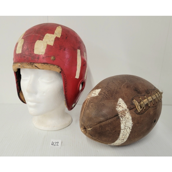 LOT OF 2 - FRANK GIFFORD LEATHER FOOTBALL & 1943 REACH HELMET