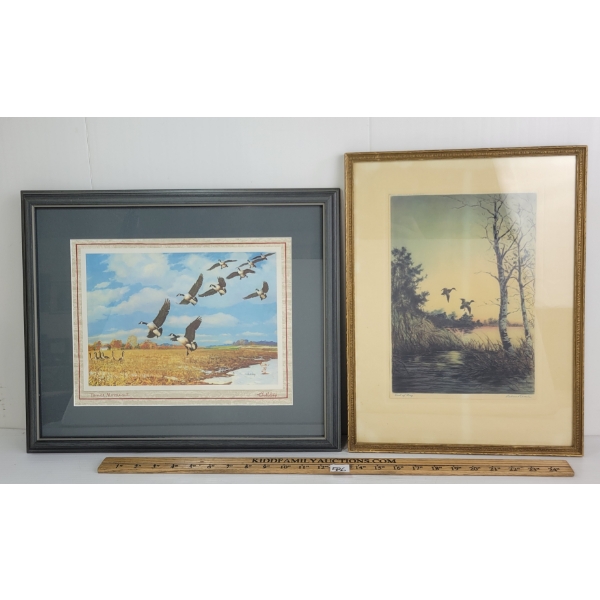 LOT OF 2 -  END OF DAY  BY ROWLAND CLARK &  TENSE MOMENTS  BY RICHARD E. BISHOP - FRAMED PRINTS