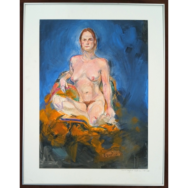"PORTRAIT SEATED NUDE" BY BETTY ROODISH GOODWIN (1923-2008) - FRAMED MIXED MEDIA ON PAPER