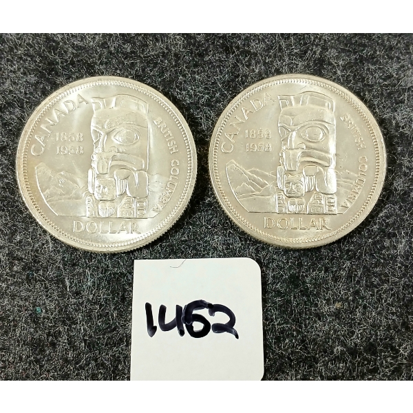 LOT OF 2 - 1958 CDN SILVER DOLLARS - BRITISH COLUMBIA
