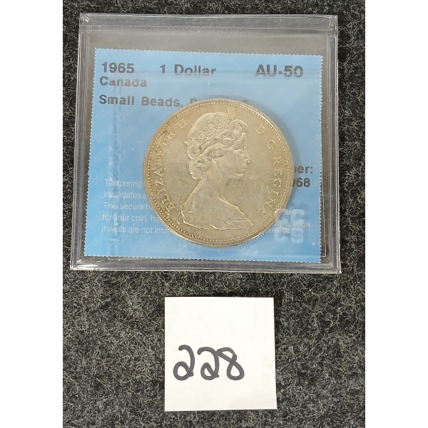 1965 CDN SILVER $1 COIN - CCCS GRADED - AU-50