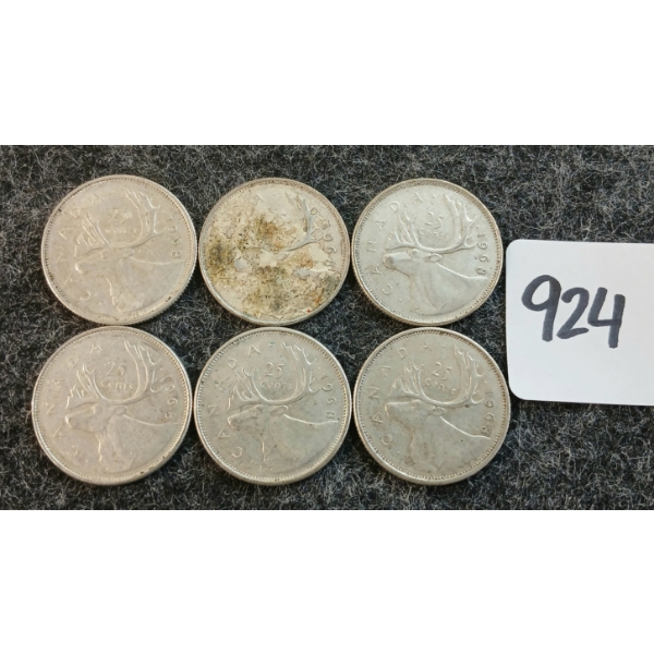 LOT OF 6 - 1968 CDN 25 CENT COINS