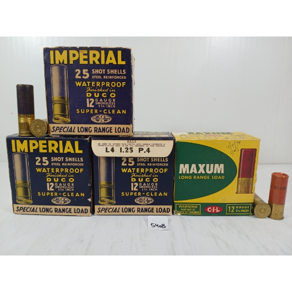 AMMO: 125X CIL IMPERIAL & MAXUM 12GA - 2 3/4IN - #4 & 5 SHOT - COLLECTABLE BOXES