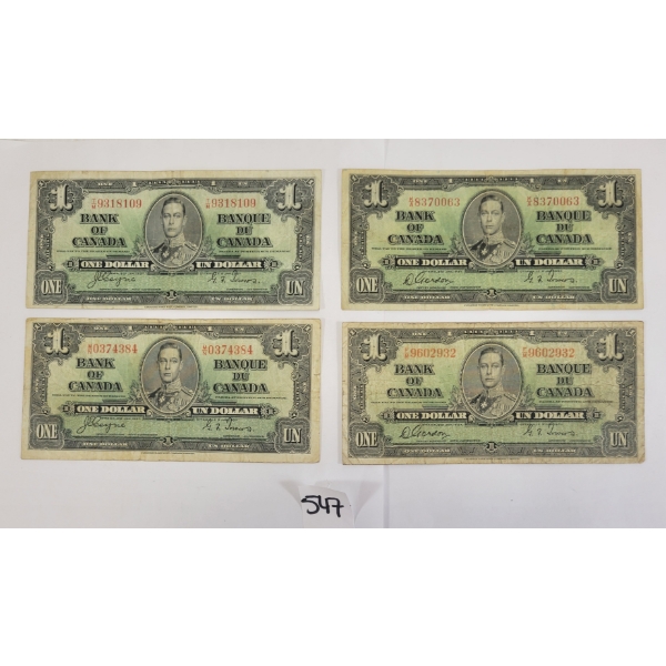 LOT OF 4 - 1937 CDN $1 BANKNOTES
