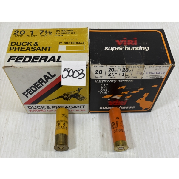 AMMO: 50 X FEDERAL & VIRI 20 GA 2 3/4 INCH NO 7 1/2