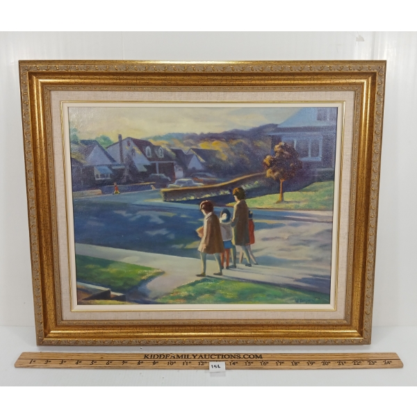 "SCHOOL MORNING" BY VIOLA DEPEW - FRAMED OIL ON CANVAS BOARD