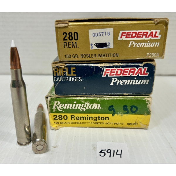 AMMO / BRASS: 30X MIXED .280 REM LIVE - 150 GR. - 10X BRASS
