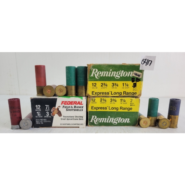 AMMO: APPROX 84X MIXED 12GA - 2-3/4IN - #2, 7-1/2, BB, ETC