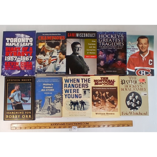 LOT OF 10 - HOCKEY BOOKS - "SEARCHING FOR BOBBY ORR", "GAME MISCONDUCT", "GREATES TRAGEDIES", ETC