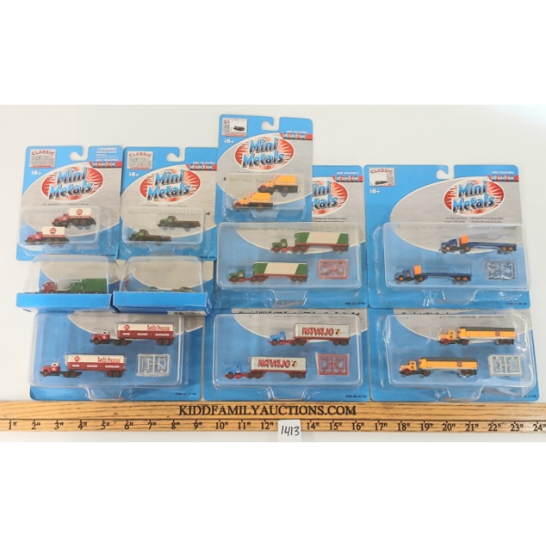 LOT OF 10 - MINI METALS DIECAST N SCALE TRACKSIDE VEHICLES - DELIVERY & FLATBED TRUCKS