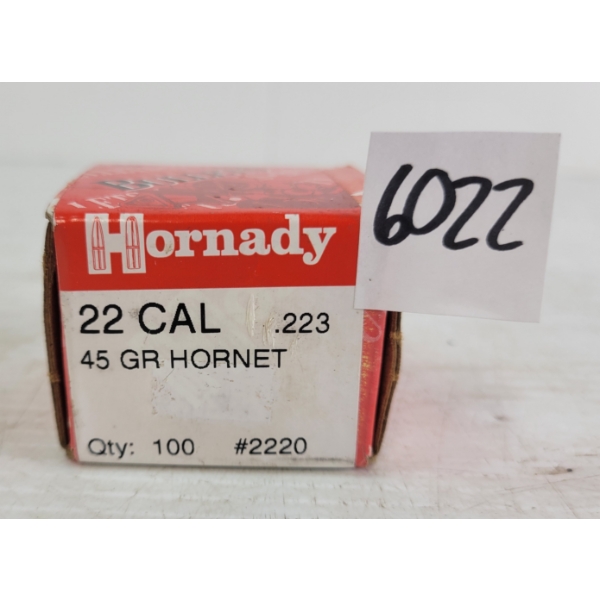 BULLETS: 100X HORNADY .22CAL - 45GR - JSP - HORNET - SEALED