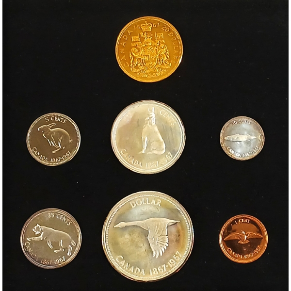 1967 CDN CENTENNIAL 22KT GOLD & SILVER PROOF SET
