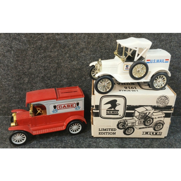 LOT OF 2 - ERTL DIECAST COIN BANKS - 1913 MODEL T VAN & 1918 U.S. MAIL RUNABOUT