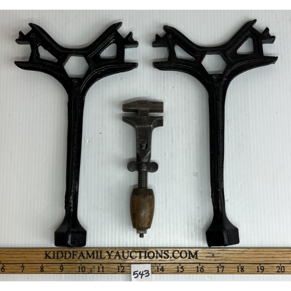 LOT OF 3 - U.S. PAINTED CAST IRON MULTI-USE WAGON WRENCHES - FORGED STEEL AXLE NUT WRENCH