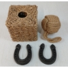 Image 5 : LOT OF 6 - TIN DRAWER, CAST HORSESHOE DECOR, TISSUE BOX COVER, ROPE KNOT & BASKET