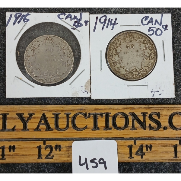 LOT OF 2 - 1914 & 1916 CDN 50 CENT COINS 