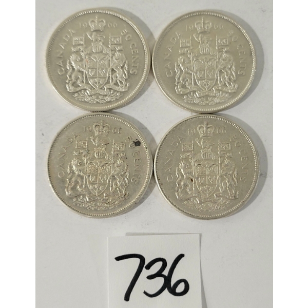 LOT OF 4 - 1966 CDN 25 CENT SILVER COINS