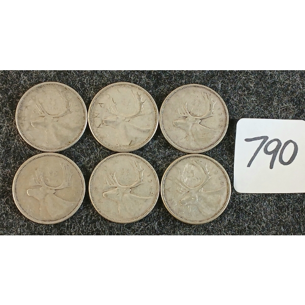 LOT OF 6 - 1957-1964 CDN 25 CENT COINS