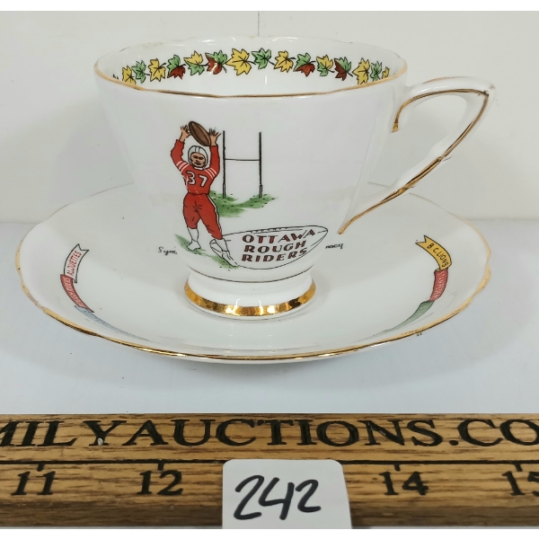 ROYAL STAFFORD OTTAWA ROUGH RIDERS CFL GREY CUP TEACUP & SAUCER
