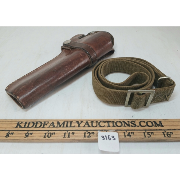 LOT OF 2 - S&W LEATHER HANDGUN HOLSTER & MISC SLING