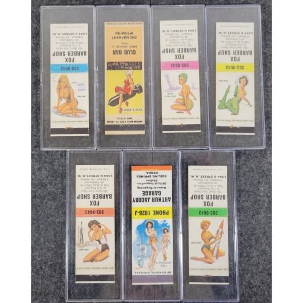 LOT OF 7 - PIN-UP ADVERTISING MATCHBOOK PACKAGES - THE LEWIS CO., ETC