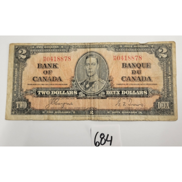 1937 BANK OF CANADA $2 BANKNOTE