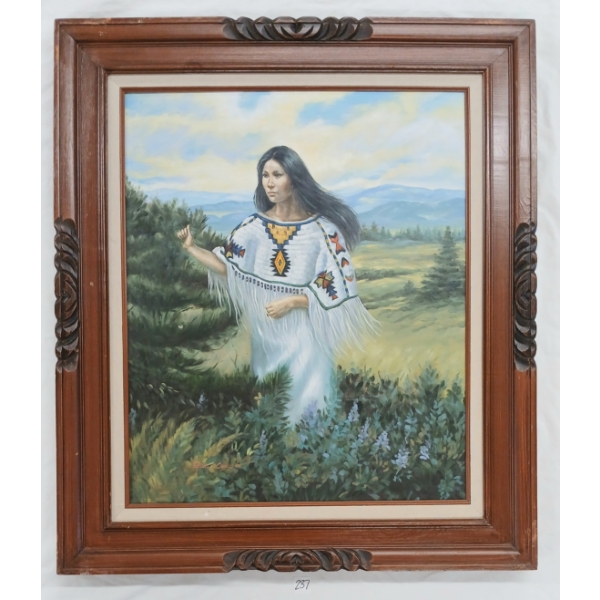 NATIVE WOMAN BY GARY CARLSON - FRAMED OIL ON CANVAS