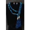 Image 1 : LOT OF 2 - RITA TESOLIN BLUE AGATE 108 BEAD MALA NECKLACE & DANGLE EARRINGS