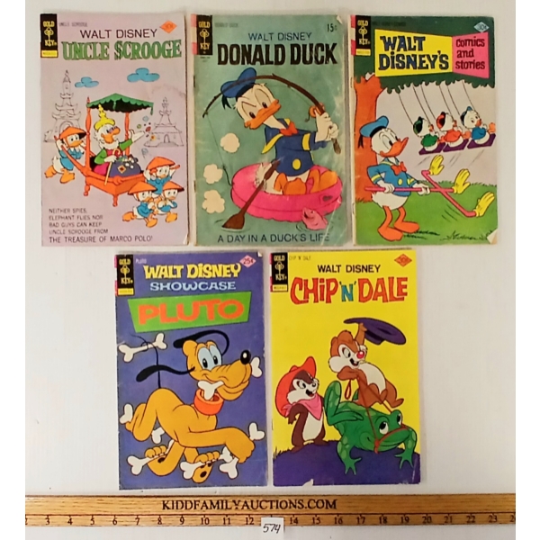 LOT OF 5 - GOLD KEY DISNEY COMICS - CHIP 'N' DALE, PLUTO, DONALD DUCK & UNCLE SCROOGE