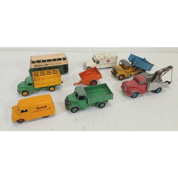 LOT OF 8 - DINKY TOYS DIECAST MODELS - KODAK BEDFORD, COMMER, AMBULANCE, ETC