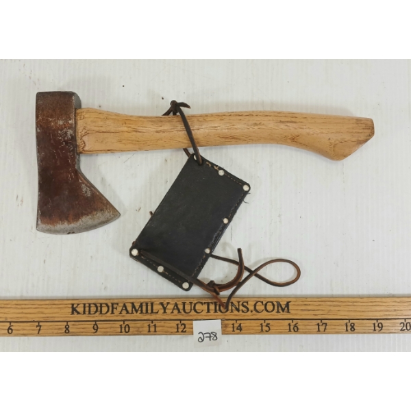 BOYS KINDLING HATCHET W/ LEATHER SHEATH - MFG BY NORLUND TOMAHAWK