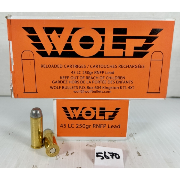 AMMO: 100X WOLF .45 COLT - 250 GR LEAD RNFP