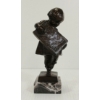 Image 4 : BRONZE CHILD HOLDING BOOK BY AUGUSTO PASSAGLIA - ON MARBLE BASE