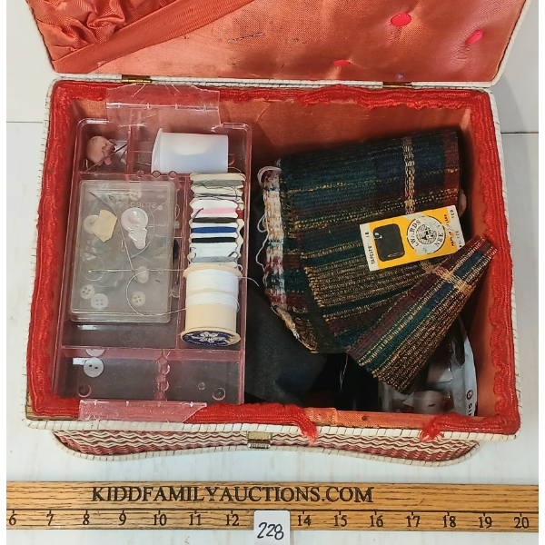 RED & WHITE BASKET SEWING KIT W/ CONTENTS