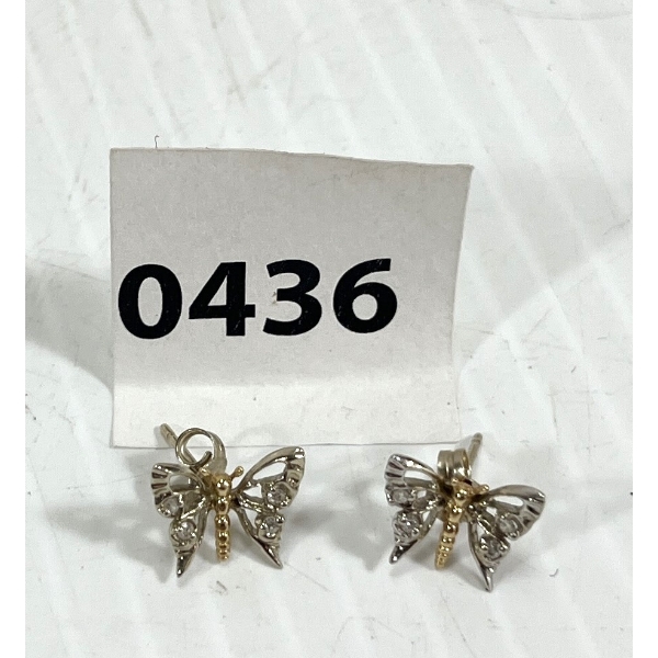 PAIR OF 14K GOLD BUTTERFLY EARRINGS W/ 4 SINGLE CUT DIAMONDS IN EACH