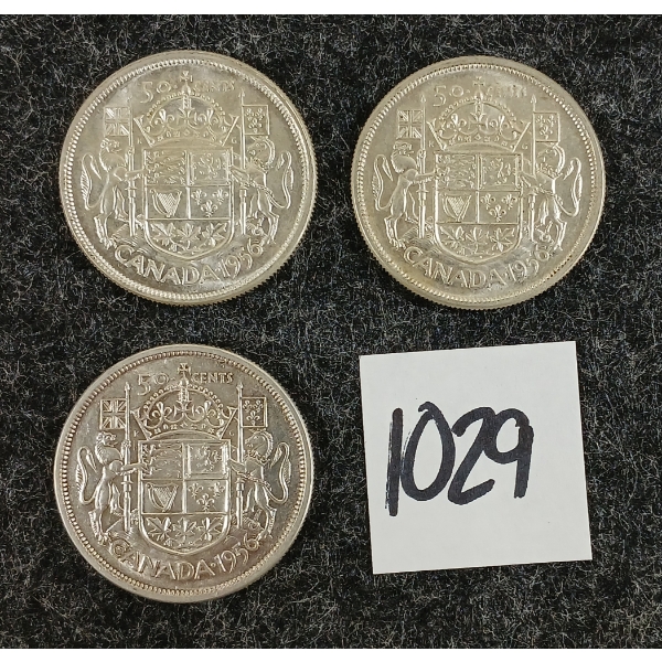 LOT OF 3 - 1956 CDN 50 CENT SILVER COINS