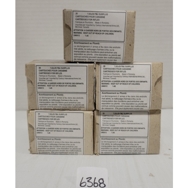 AMMO: 100X 7.62 X 39 FMJ SURPLUS - SEALED