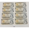 Image 1 : LOT OF 8 - 1973 CDN $1 BANKNOTES - SEQUENTIAL & UNCIRCULATED