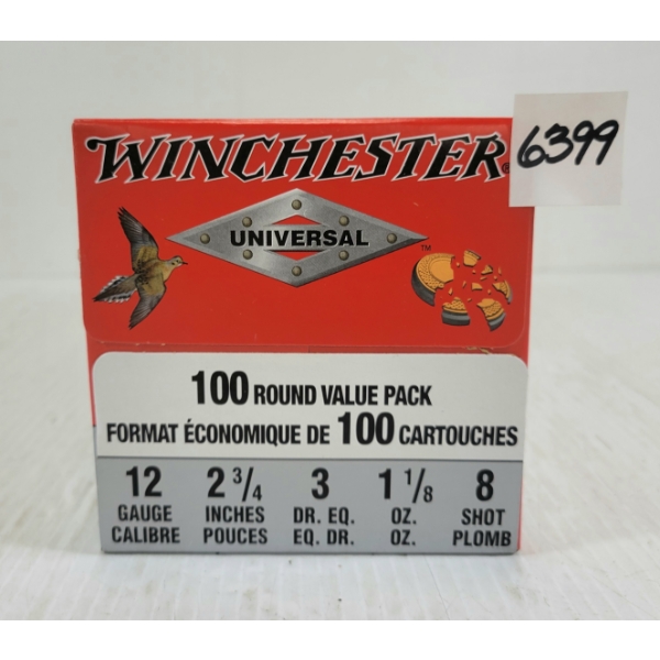 AMMO: 100X WINCHESTER UNIVERSAL 12GA - 2 3/4IN - #8 SHOT 