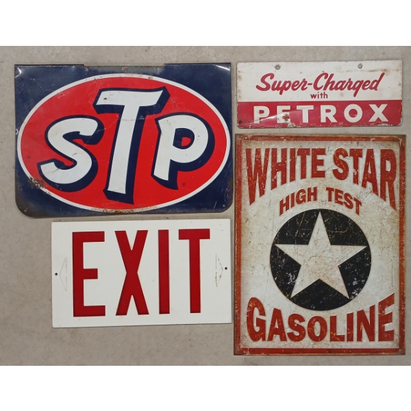 LOT OF 4 - EXIT, PETROX, STP & WHITE STAR - DST / SST SIGNS 