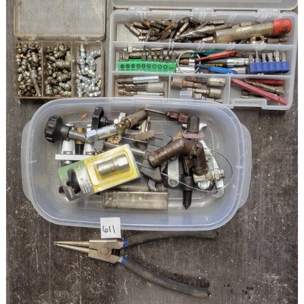 JOB LOT - PLIERS, WASHERS, BITS & HYDRAULIC COUPLER, ETC