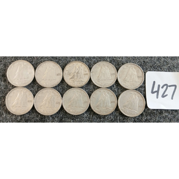 LOT OF 10 - 1952 CDN 10 CENT COINS