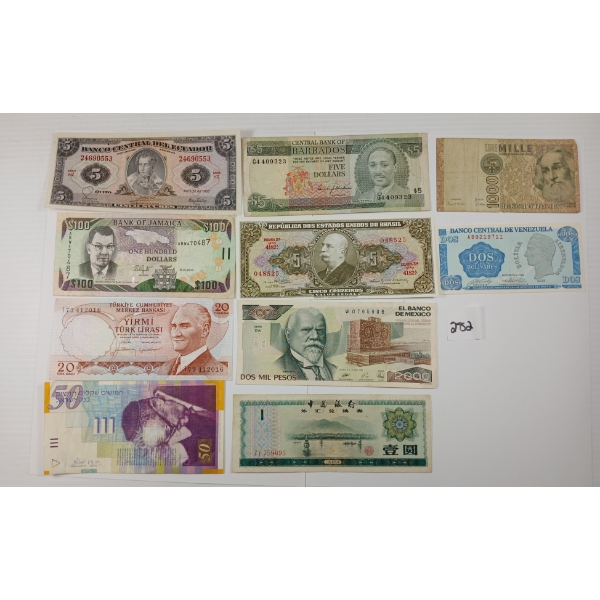 LOT OF 17 - WORLD BANKNOTES - INCL BRAZIL, CUBA & JAMAICA, ETC.