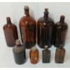 Image 3 : LOT OF 8 - AMBER GLASS APOTHECARY & MISC PRODUCT BOTTLES