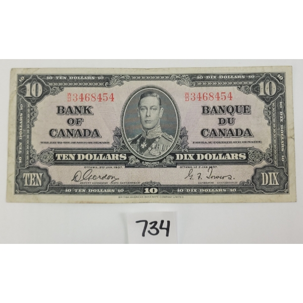 1937 BANK OF CANADA $10 BANKNOTE