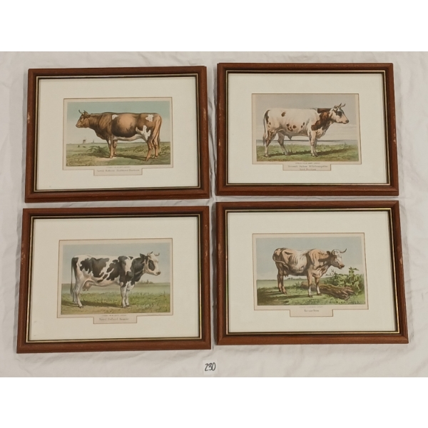 LOT OF 4 - EMRIK & BINGER FARM COWS - FRAMED LITHOGRAPH PRINTS
