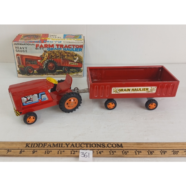 M.K.K. TIN FRICTION INTERNATIOL FARM TRACTOR W/ GRAIN HAULER