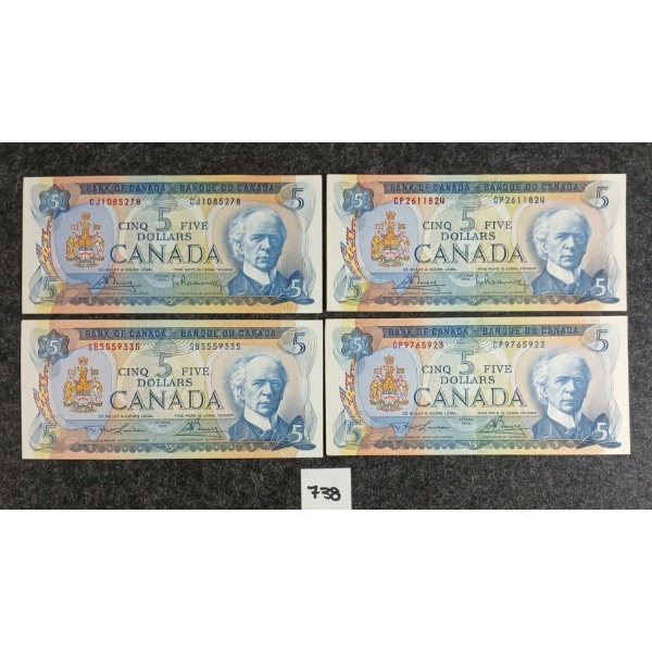 LOT OF 4 - 1972 CDN $5 BANKNOTES 
